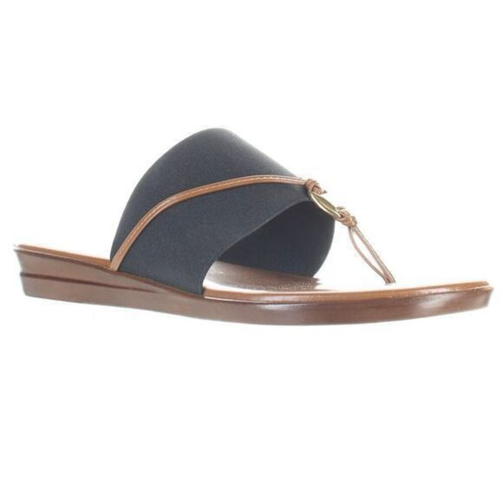 Italian Shoemaker Womens Black Brown and Gold Thong T Strap Sandals Size 10